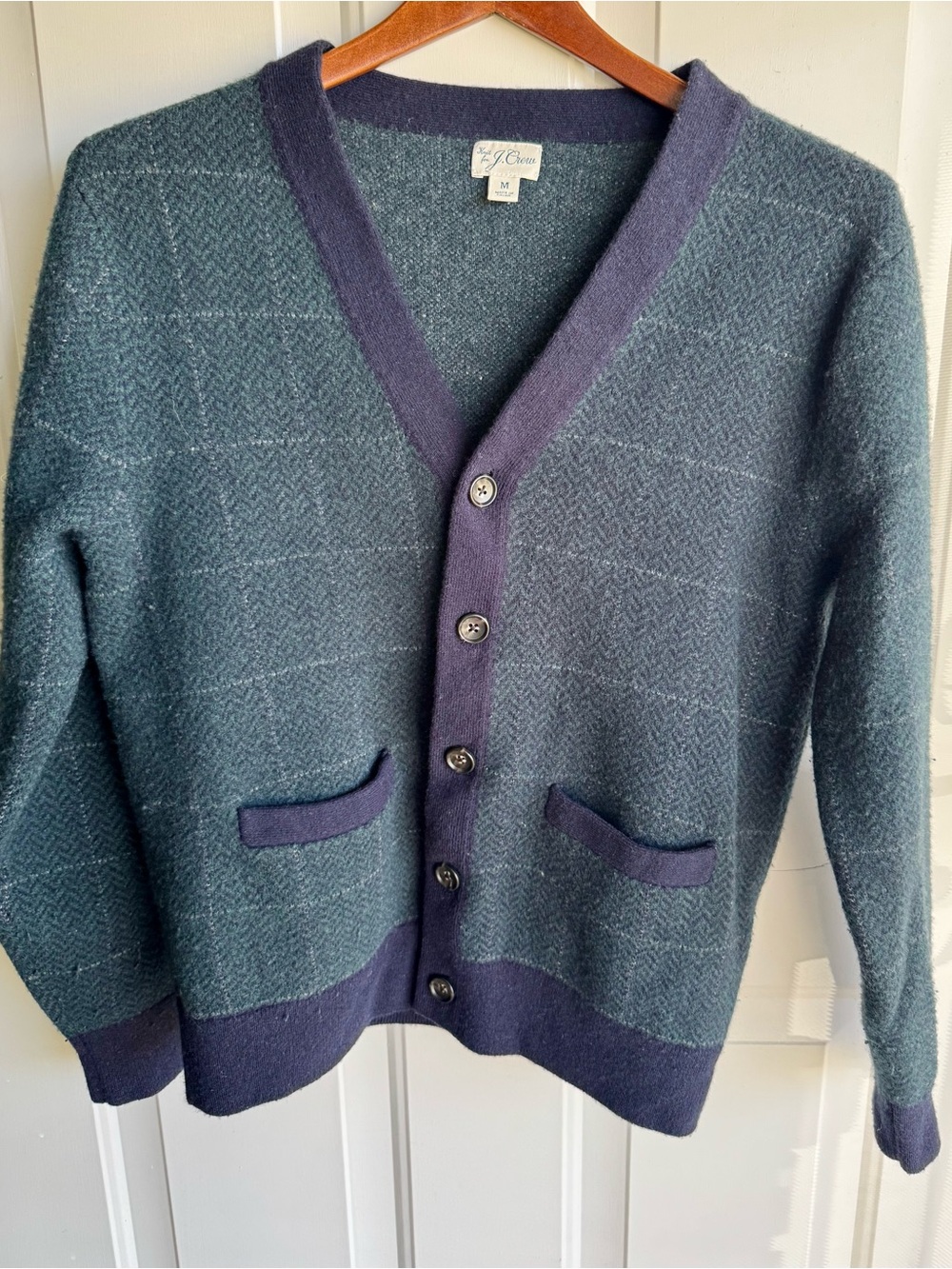 J. Crew Men's Teal Cardigan with Navy Trim